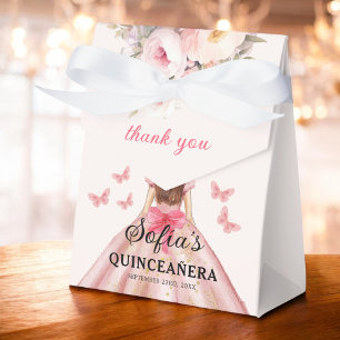 Blush Pink Floral Quinceañera Vlinders Bedankdoosjes