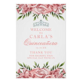 Blush Pink Floral Quinceanera Welcome Sign. Perfect Poster