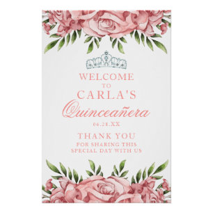 Blush Pink Floral Quinceanera Welcome Sign. Perfect Poster