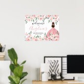 Blush Pink Floral Quinceañera Welkomstteken Poster (Thuiskantoor)