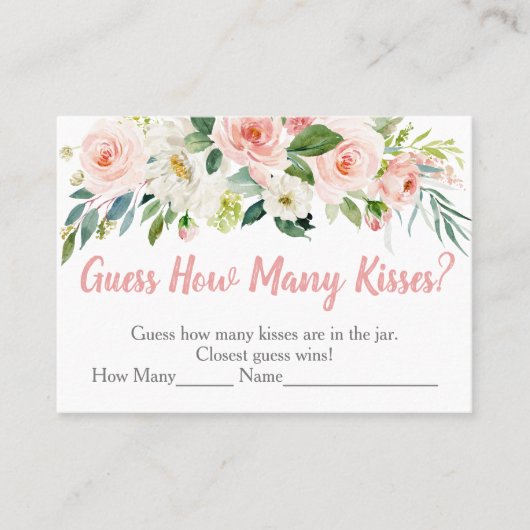 Blush Pink Floral raden hoeveel Kisses Game Plaatskaartje (Voorkant)
