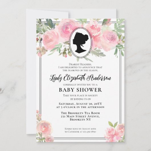  Blush Pink Floral Regency Baby shower Kaart (Voorkant)