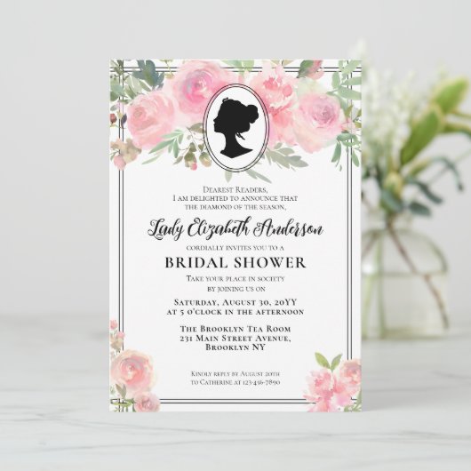  Blush Pink Floral Regency Vrijgezellenfeest Kaart (Staand voorkant)