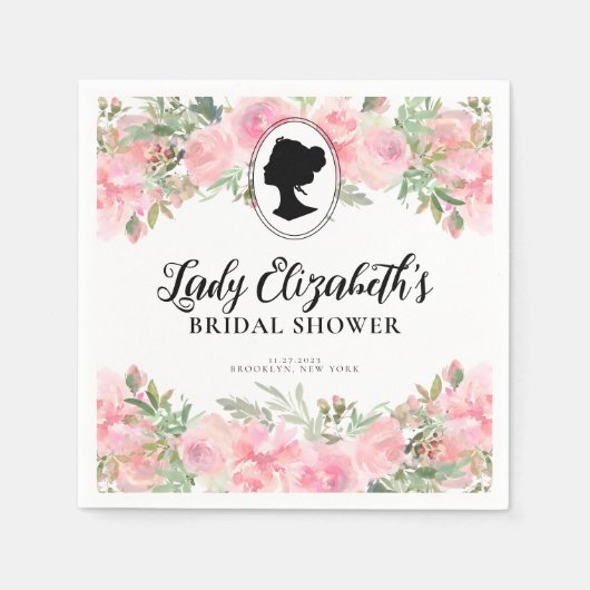 Blush Pink Floral Regency Vrijgezellenfeest Servet (Voorkant)