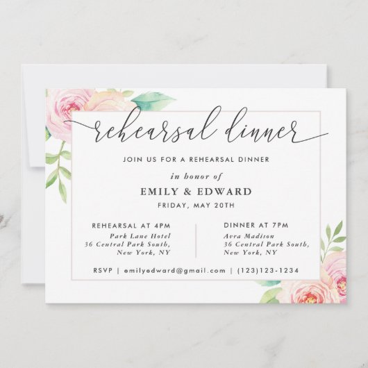 Blush Pink Floral Rehearsal Dinner Kaart (Voorkant)