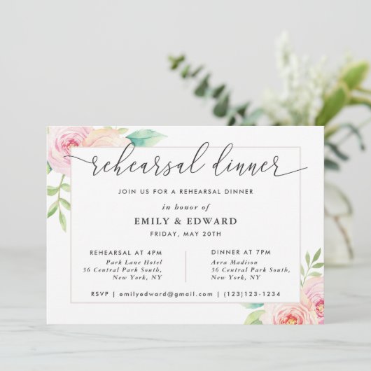 Blush Pink Floral Rehearsal Dinner Kaart (Staand voorkant)