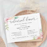 Blush Pink Floral Rehearsal Dinner Kaart<br><div class="desc">Aangepast ontworpen repetitieve uitnodigingskaart voor het avondeten met elegante kalligrafie met een roze waterverf roos.</div>