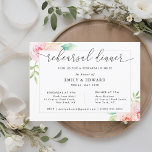 Blush Pink Floral Rehearsal Dinner Kaart<br><div class="desc">Aangepast ontworpen repetitieve uitnodigingskaart voor het avondeten met elegante kalligrafie met een roze waterverf roos.</div>