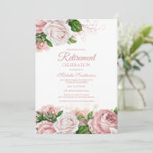 Blush Pink  Floral Retirement Party Kaart (Staand voorkant)