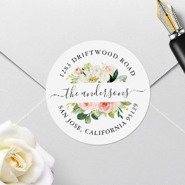 Blush Pink Floral Return Address Envelope Seal Ronde Sticker