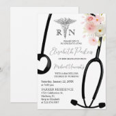 Blush Pink Floral RN Verpleegkundig Afstudeerfeest Kaart (Voorkant / Achterkant)