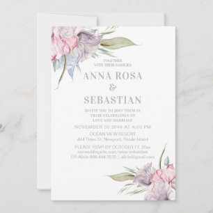 *~* Blush Pink Floral Roos AR15 WEDDING RSVP + Kaart