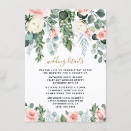 Blush Pink Floral Roos Garden Waterverf Weddenscha Informatiekaartje