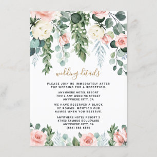 Blush Pink Floral Roos Garden Waterverf Weddenscha Informatiekaartje
