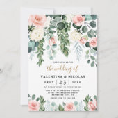 Blush Pink Floral Roos Garden Waterverf Weddenscha Kaart (Voorkant)