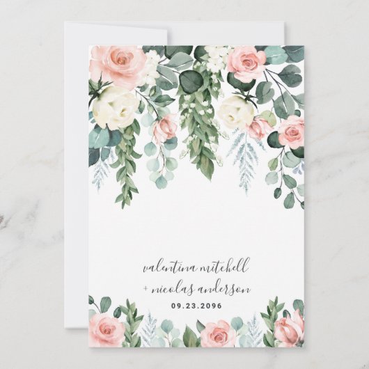 Blush Pink Floral Roos Garden Waterverf Weddenscha Kaart (Achterkant)