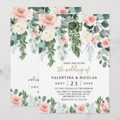 Blush Pink Floral Roos Garden Waterverf Weddenscha Kaart (Voorkant / Achterkant)