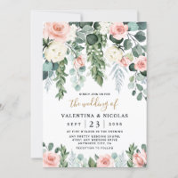 Blush Pink Floral Roos Garden Waterverf Weddenscha