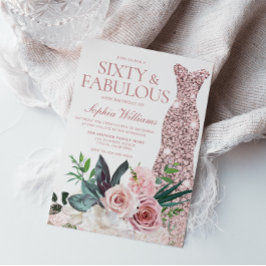 Blush Pink Floral Roos Gold Dress 60th Birthday Kaart