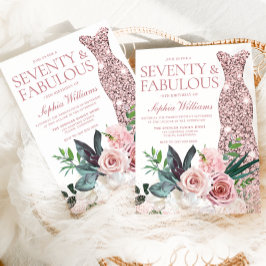 Blush Pink Floral Roos Gold Dress 70th Birthday Kaart