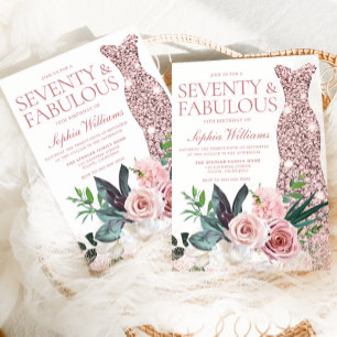 Blush Pink Floral Roos Gold Dress 70th Birthday Kaart