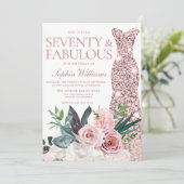 Blush Pink Floral Roos Gold Dress 70th Birthday Kaart (Staand voorkant)