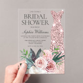 Blush Pink Floral Roos Gold Dress Vrijgezellenfees Acryl Uitnodigingen (Insitu (Draagbaar))