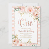 Blush Pink Floral Roos Gold eerste verjaardag Kaart (Voorkant)