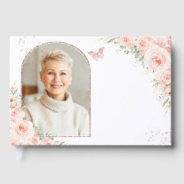 Blush Pink Floral Roos Gold Memorial begrafenis fo Gastenboek