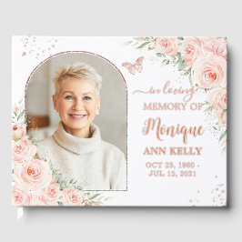 Blush Pink Floral Roos Gold Memorial begrafenis fo Gastenboek