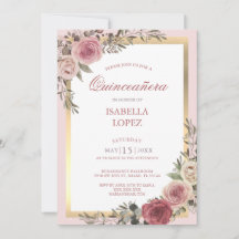 Blush Pink Floral Roos Gold Quinceañera