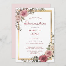 Blush Pink Floral Roos Gold Quinceañera