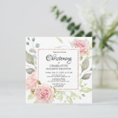 Blush Pink Floral Roos Gold Square Christening Kaart (Staand voorkant)