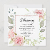 Blush Pink Floral Roos Gold Square Christening Kaart (Voorkant)