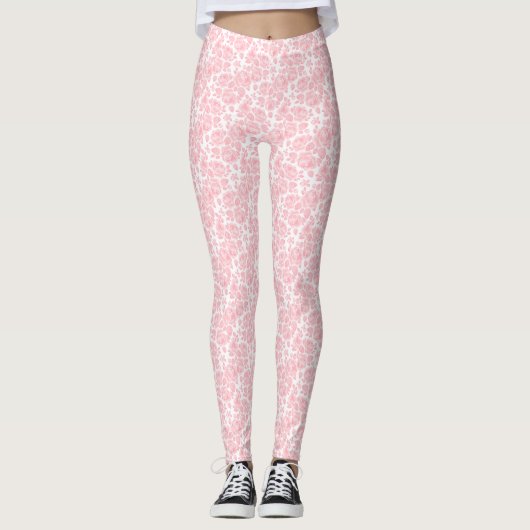 Blush Pink Floral Roos Pattern Leggings (Voorkant)