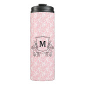 Blush Pink Floral Roos Pattern Monogrammed Thermosbeker (Voorkant)