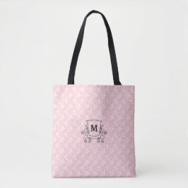 Blush Pink Floral Roos Pattern Monogrammed Tote Bag