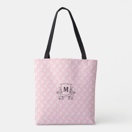 Blush Pink Floral Roos Pattern Monogrammed Tote Bag (Achterkant)