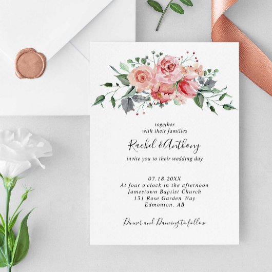 Blush Pink Floral Roos Wedding Elegant Boho Chic Kaart