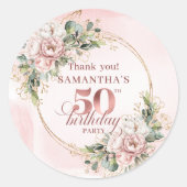 Blush Pink Floral Rose Gold 50th Birthday Stickers (Voorkant)