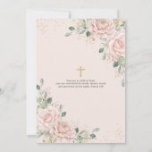 Blush Pink Floral Roses Gold Cross Baptism  Kaart (Achterkant)