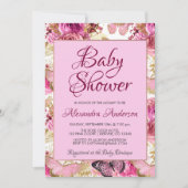 Blush Pink Floral Rozen Baby shower Monogram Kaart (Voorkant)