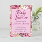 Blush Pink Floral Rozen Baby shower Monogram Kaart (Staand voorkant)