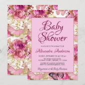 Blush Pink Floral Rozen Baby shower Monogram Kaart (Voorkant / Achterkant)