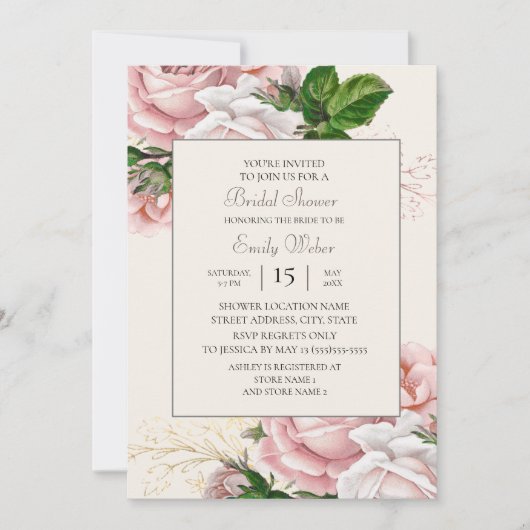 Blush Pink Floral Rozen Cream Vrijgezellenfeest Kaart (Voorkant)