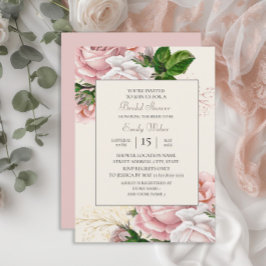 Blush Pink Floral Rozen Cream Vrijgezellenfeest Kaart
