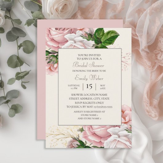 Blush Pink Floral Rozen Cream Vrijgezellenfeest Kaart