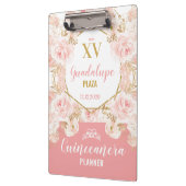 Blush Pink Floral Rozen & Glitter Quinceañera Klembord (Links)