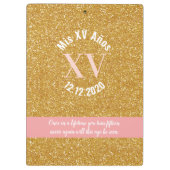 Blush Pink Floral Rozen & Glitter Quinceañera Klembord (Achterkant)