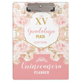 Blush Pink Floral Rozen & Glitter Quinceañera Klembord (Voorkant)